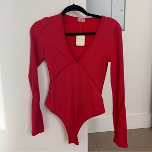 NWT free people plunge neck long sleeve bodysuit S